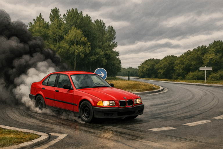 BMW rouge en rodéo urbain : frayeur sur le rond-point de Clefs